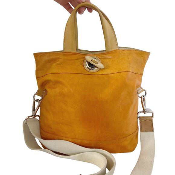 Maurizio Taiuti Italian Orange Leather Handbag Crossbody Purse - Picture 1 of 12